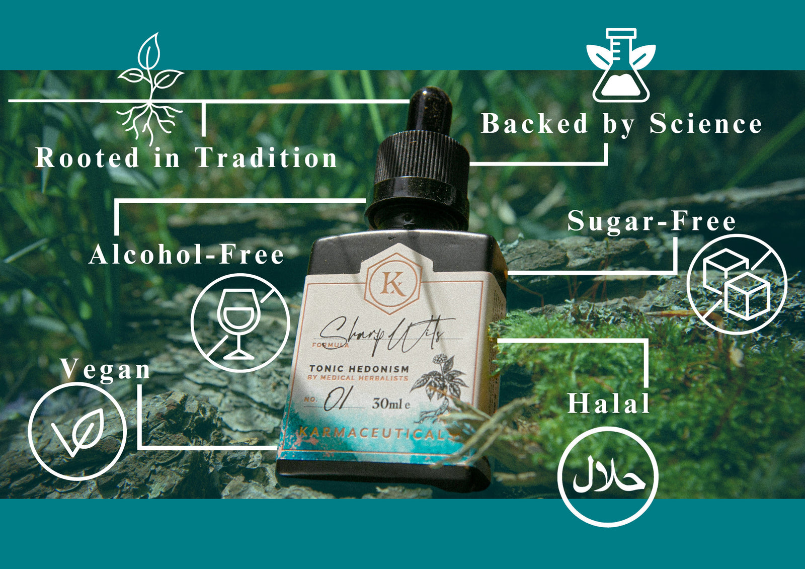 Rooted in tradition, backed by science, alcohol-free, sugar-free, vegan and halal